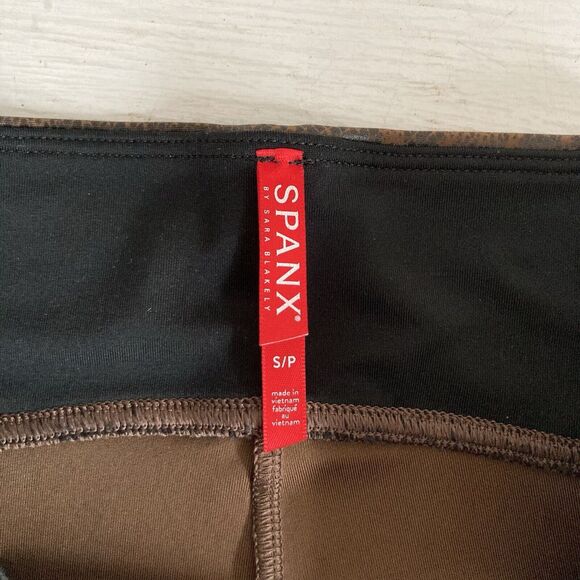 Spanx Leggings Faux Leather Snakeskin Print Brown Pull On Womens Size Small - Picture 9 of 9